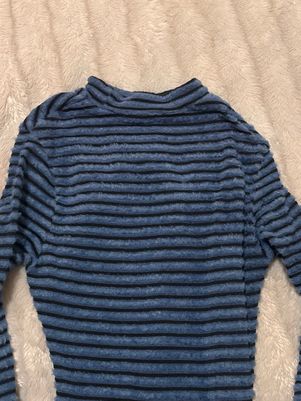 Blue Striped Fuzzy Long Sleeve Midi Dress